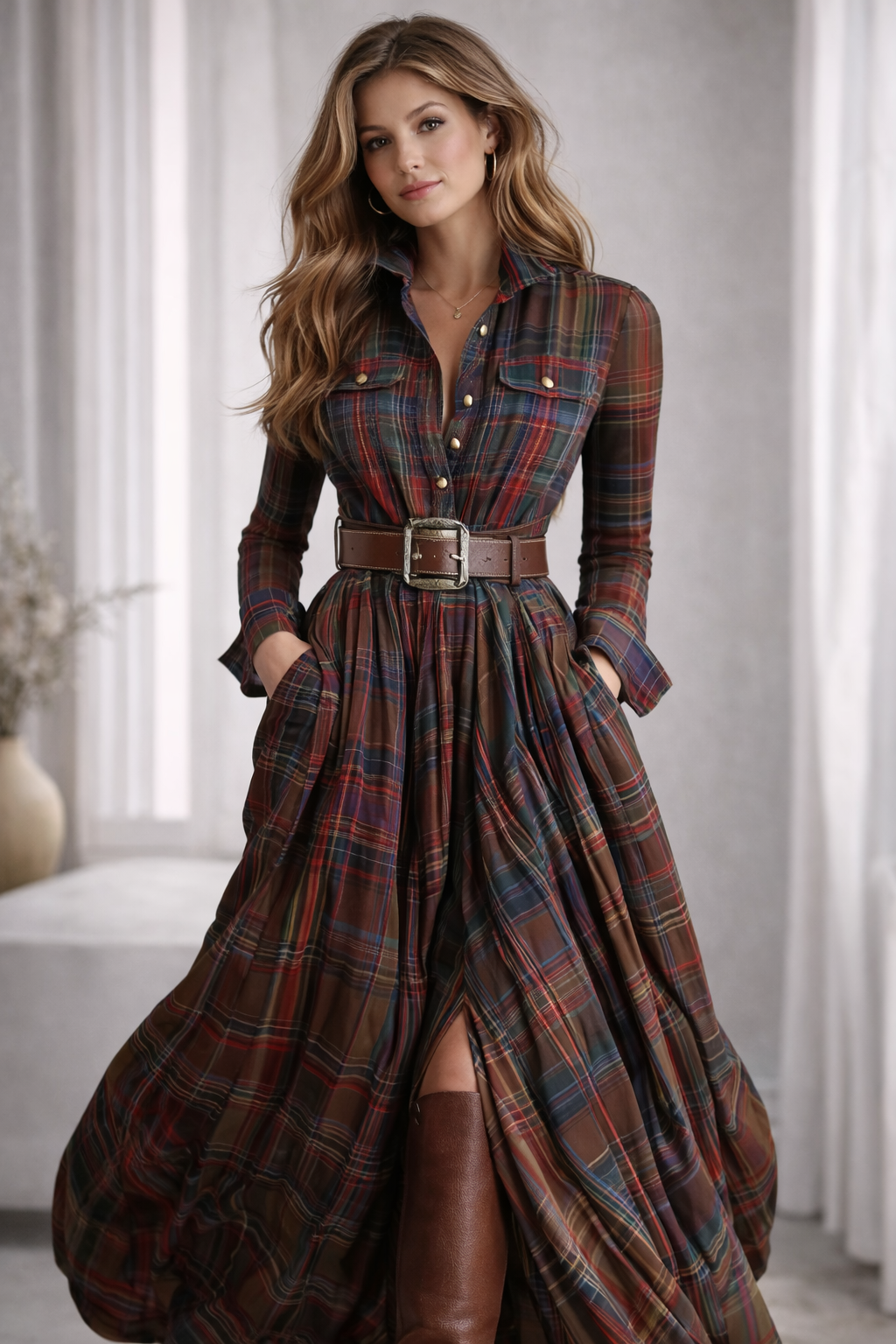 Isabella | Vestido largo a cuadros