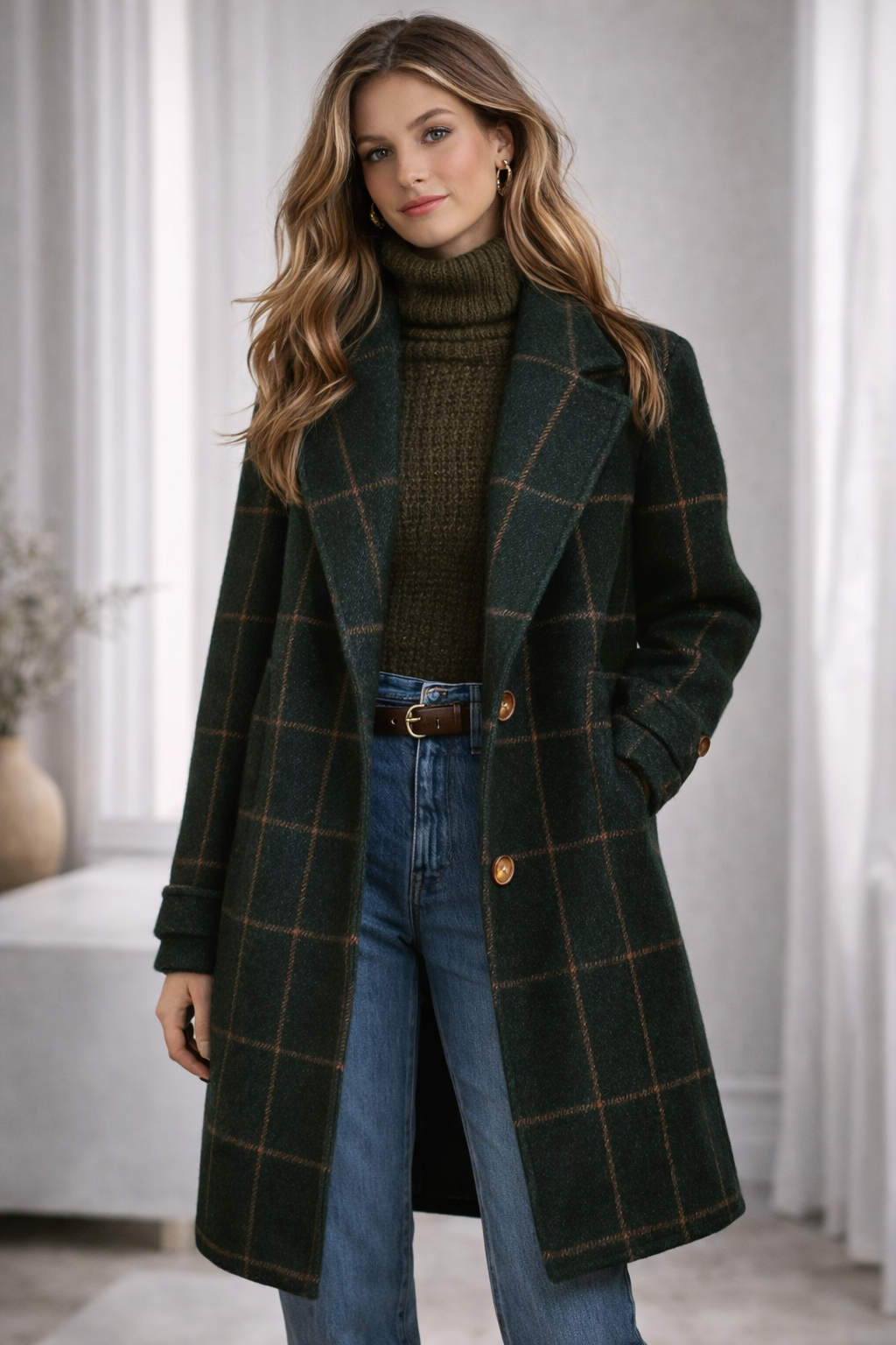 Elena | Abrigo de mujer elegante con estampado de cuadros