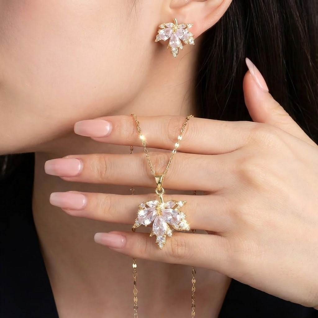 Pendientes de la suerte con hojas blancas y collar gratis