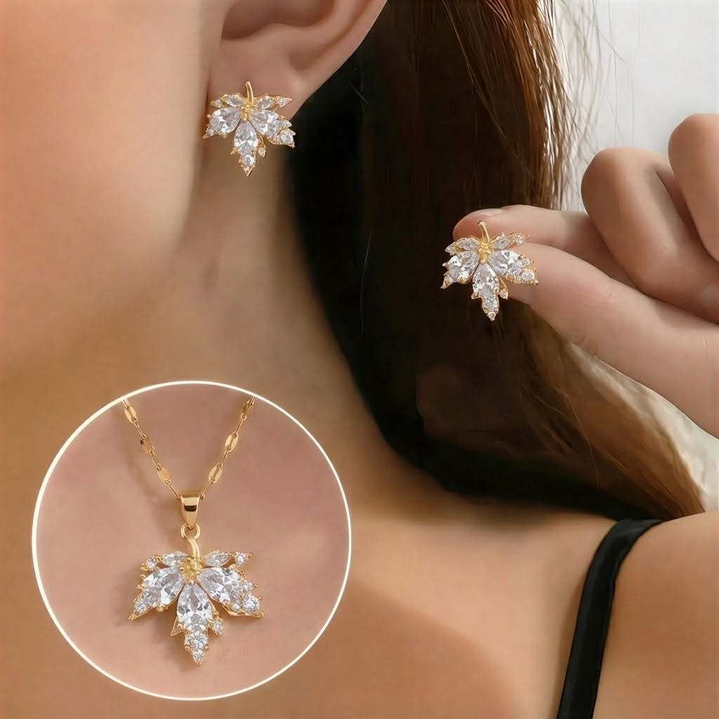 Pendientes de la suerte con hojas blancas y collar gratis