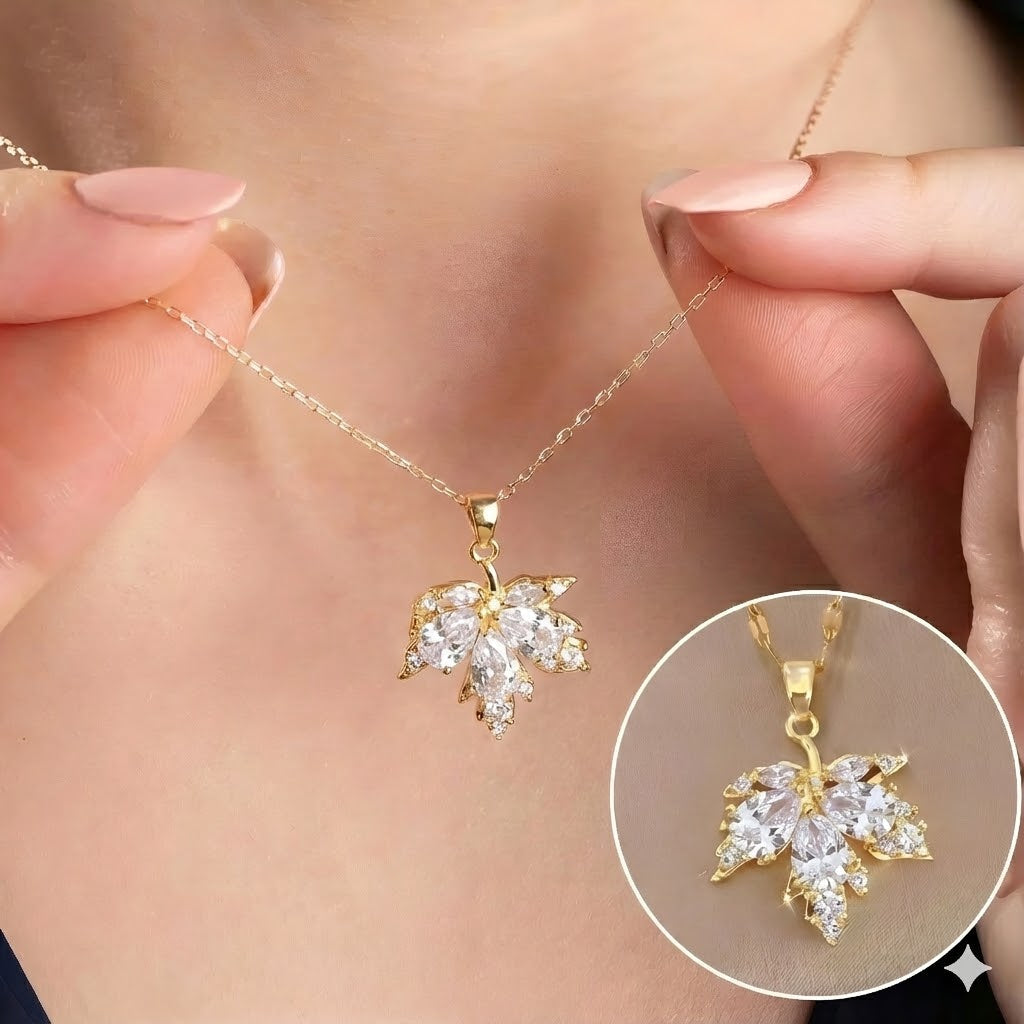 Pendientes de la suerte con hojas blancas y collar gratis